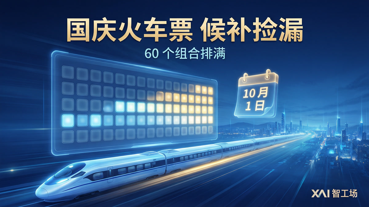 国庆火车票候补捡漏，用AI把60个组合排满，9月17日开票前必看